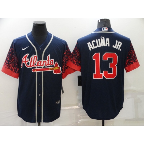 Men's Atlanta Braves #13 Ronald Acuna Jr. 2021 City Connect Navy Cool Base Stitched Baseball Jersey - Ujersey
