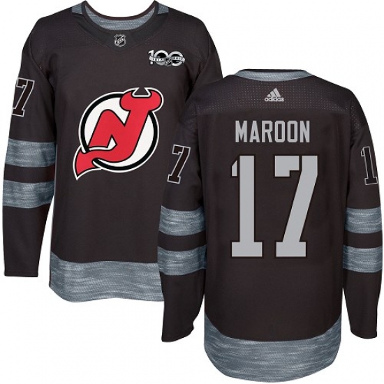 Men's Adidas New Jersey Devils #17 Patrick Maroon Authentic Black 1917-2017 100th Anniversary NHL Jersey