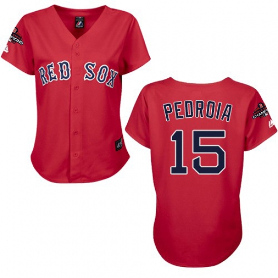 Women's Majestic Boston Red Sox #15 Dustin Pedroia Authentic Red 2018 World Series Champions MLB Jersey - Ujersey