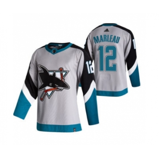 Men's San Jose Sharks #12 Patrick Marleau Grey 2020-21 Reverse Retro Alternate Hockey Jersey - Ujersey