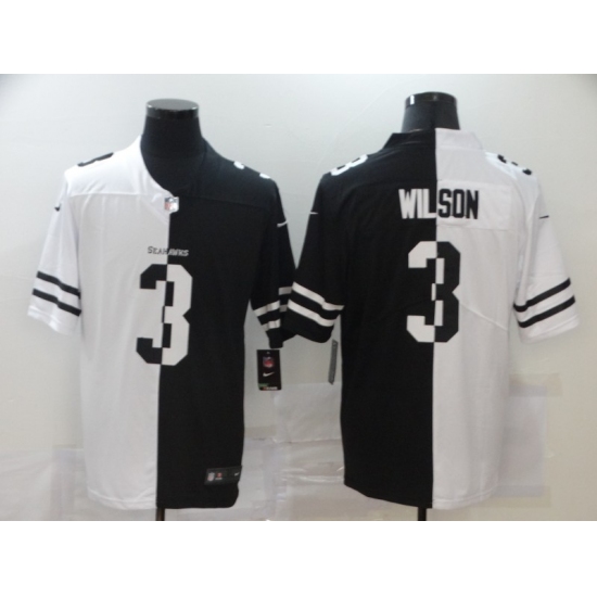 Men's Seattle Seahawks #3 Russell Wilson Black White Limited Split Fashion Football Jersey - Ujersey