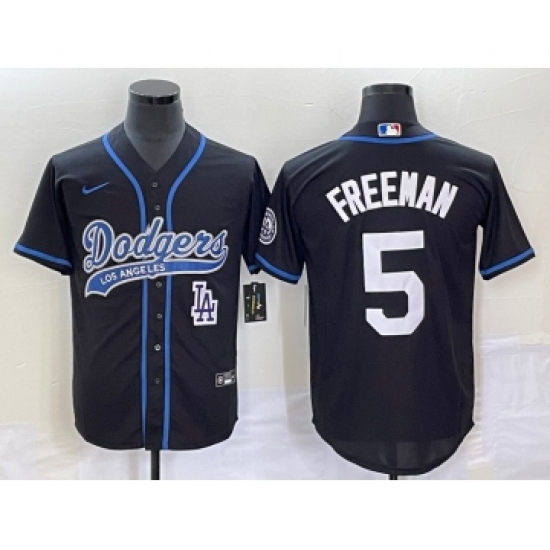 Men's Los Angeles Dodgers #5 Freddie Freeman Black Cool Base Stitched Baseball Jersey - Ujersey