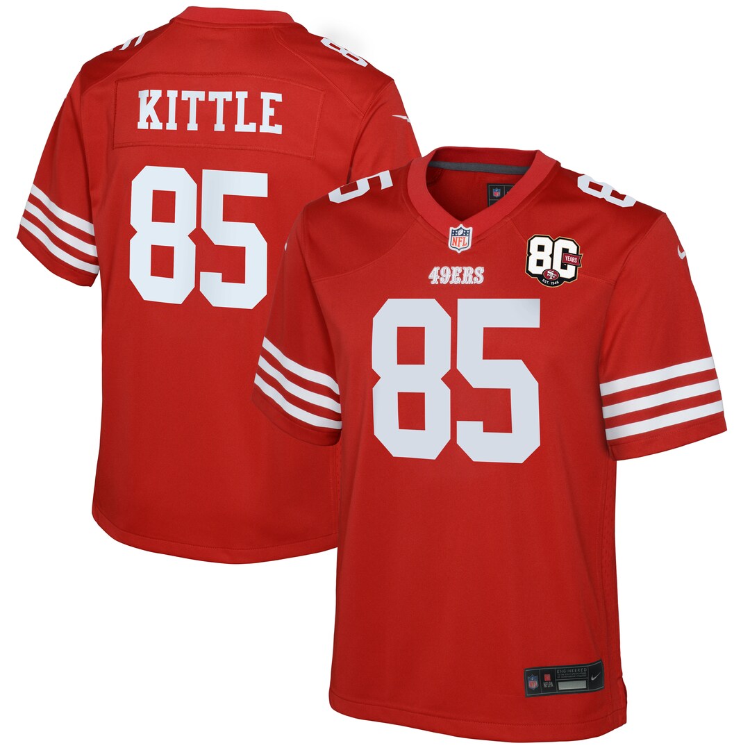 Youth San Francisco 49ers George Kittle Nike Scarlet 80th Anniversary Game Jersey - Ujersey