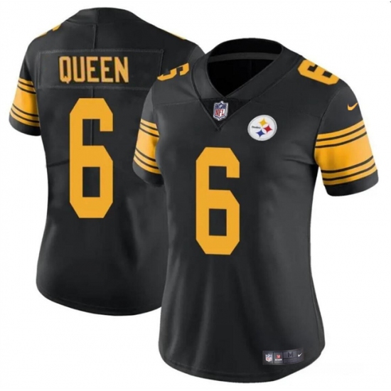 Women's Pittsburgh Steelers #6 Patrick Queen Black Color Rush Football Stitched Jersey(Run Small) - Ujersey