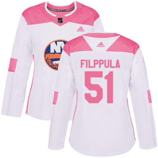 Women's Adidas New York Islanders #51 Valtteri Filppula Authentic White Pink Fashion NHL Jersey - Ujersey