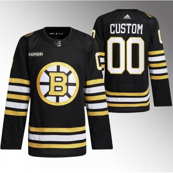 Men's Boston Bruins Custom Black With Rapid7 Patch 100th Anniversary Stitched Jersey - Ujersey