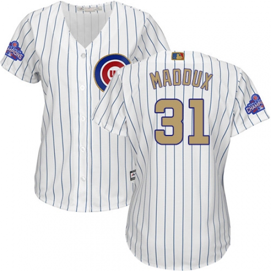Women's Majestic Chicago Cubs #31 Greg Maddux Authentic White 2017 Gold Program MLB Jersey - Ujersey
