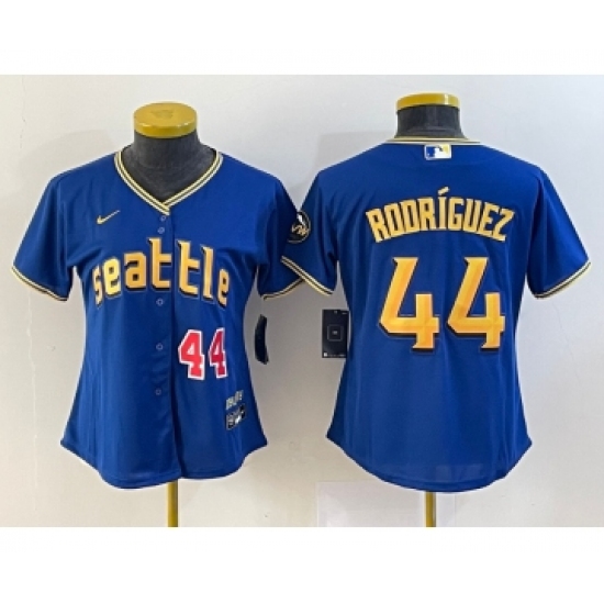 Women's Seattle Mariners #44 Julio Rodriguez Number Blue 2023 City Connect Cool Base Stitched Jersey - Ujersey