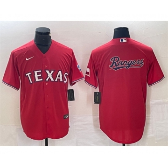 Men's Texas Rangers Red Team Big Logo Cool Base Stitched Baseball Jersey - Ujersey