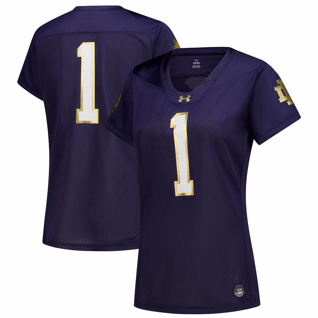 Women's Under Armour Navy Notre Dame Fighting Irish #1 Replica Football Jersey - Ujersey Shop