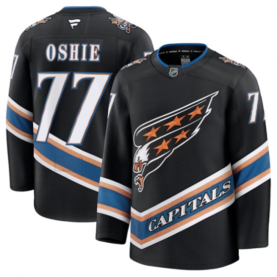 Men's Washington Capitals #77 TJ Oshie Black 2024-25 Alternate Stitched Hockey Jersey - Ujersey