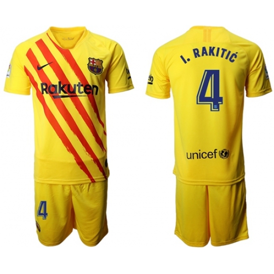 Barcelona #4 I.Rakitic Yellow Soccer Club Jersey