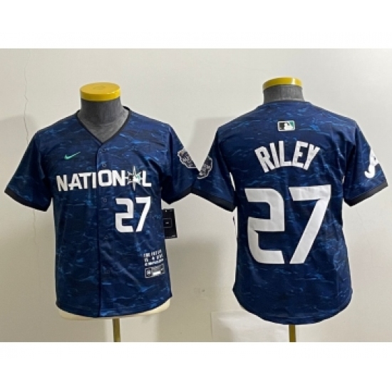 Youth Nike Atlanta Braves #27 Austin Riley Number Royal 2023 All Star Cool Base Stitched Baseball Jersey - Ujersey
