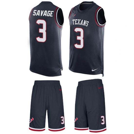 Men's Nike Houston Texans #3 Tom Savage Limited Navy Blue Tank Top Suit NFL Jersey - Ujersey