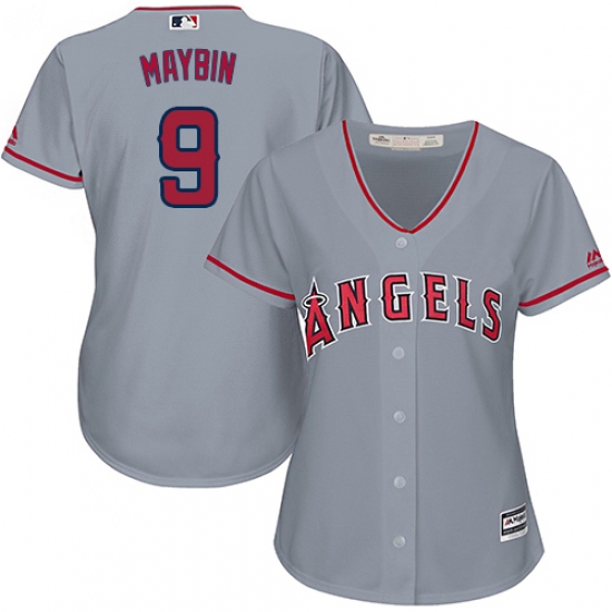 Women's Majestic Los Angeles Angels of Anaheim #9 Cameron Maybin Authentic Grey Road Cool Base MLB Jersey - Ujersey