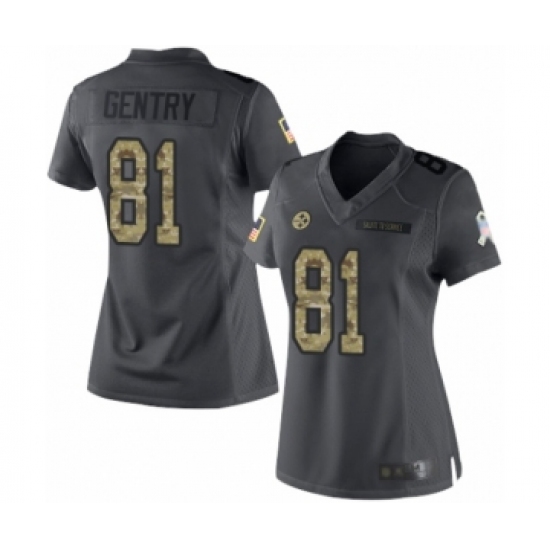 Women's Pittsburgh Steelers #81 Zach Gentry Limited Black 2016 Salute to Service Football Jersey - Ujersey