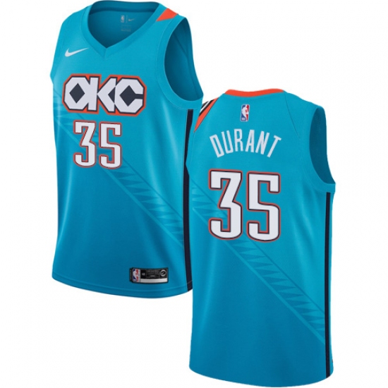 Men's Nike Oklahoma City Thunder #35 Kevin Durant Swingman Turquoise NBA Jersey - City Edition - Ujersey