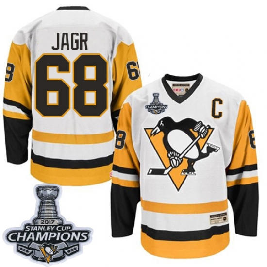 Men's CCM Pittsburgh Penguins #68 Jaromir Jagr Premier White Throwback 2017 Stanley Cup Champions NHL Jersey - Ujersey