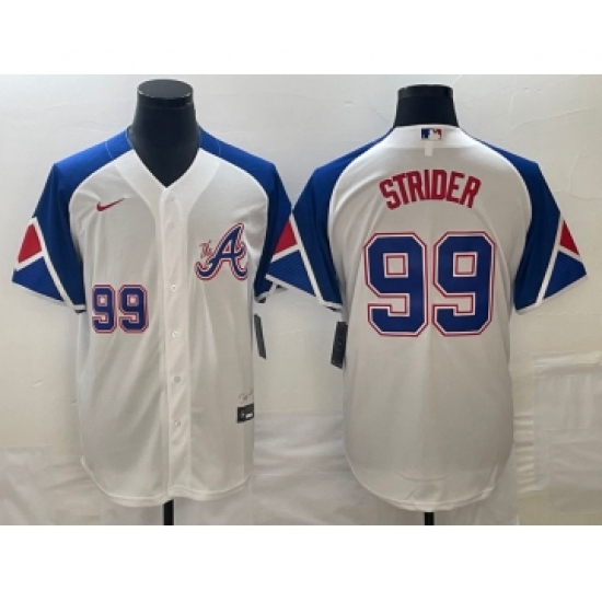 Men's Atlanta Braves #99 Spencer Strider Number White 2023 City Connect Cool Base Stitched Jersey1 - Ujersey