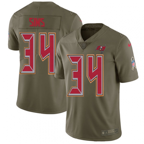 Youth Nike Tampa Bay Buccaneers #34 Charles Sims Limited Olive 2017 Salute to Service NFL Jersey - Ujersey