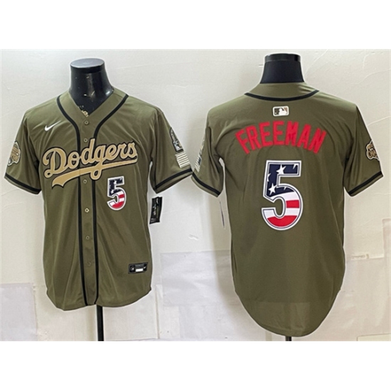 Men's Los Angeles Dodgers #5 Freddie Freeman Olive 2026 Armed Forces Day 250 Fourth of July Stitched Baseball Jersey - Ujersey