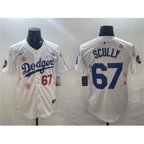 Men's Los Angeles Dodgers #67 Vin Scully White 2025 Tokyo Series Limited Stitched Baseball Jersey
