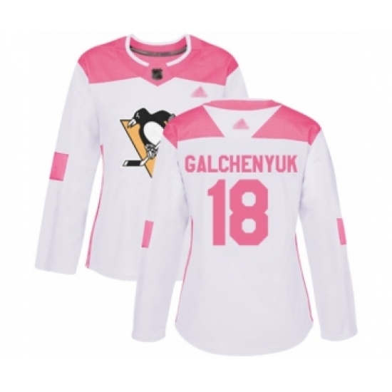 Women's Pittsburgh Penguins #18 Alex Galchenyuk Authentic White  Pink Fashion Hockey Jersey - Ujersey