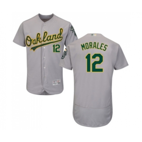 Men's Oakland Athletics #12 Kendrys Morales Grey Road Flex Base Authentic Collection Baseball Jersey - Ujersey