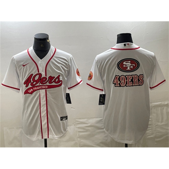 Men's San Francisco 49ers White Team Big Logo With Cool Base Stitched Baseball Jersey - Ujersey