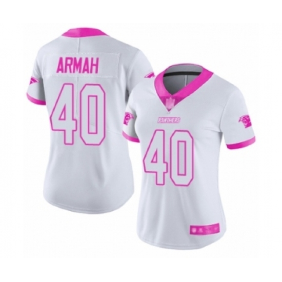 Women's Carolina Panthers #40 Alex Armah Limited White Pink Rush Fashion Football Jersey - Ujersey