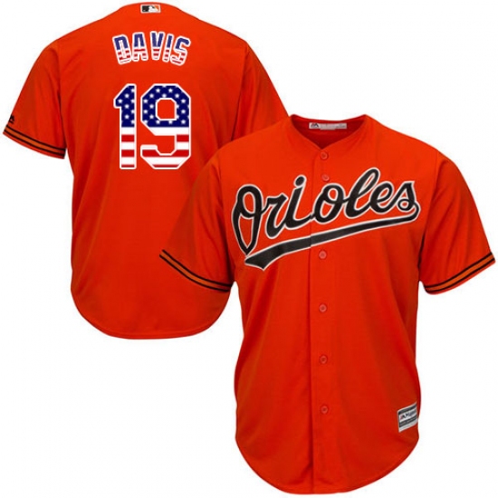 Men's Majestic Baltimore Orioles #19 Chris Davis Authentic Orange USA Flag Fashion MLB Jersey - Ujersey