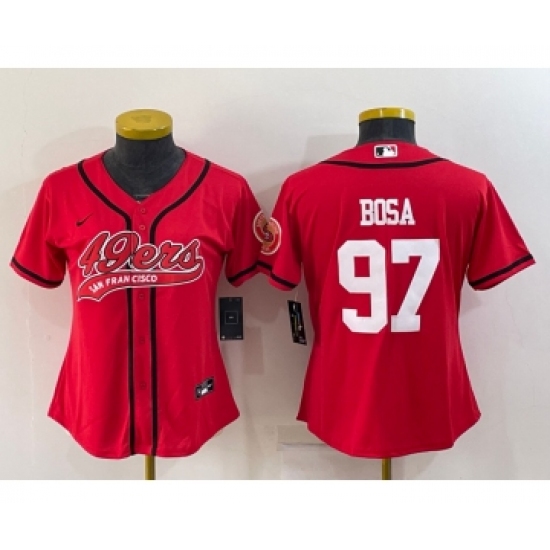 Youth San Francisco 49ers #97 Nick Bosa Red With Patch Cool Base Stitched Baseball Jersey - Ujersey