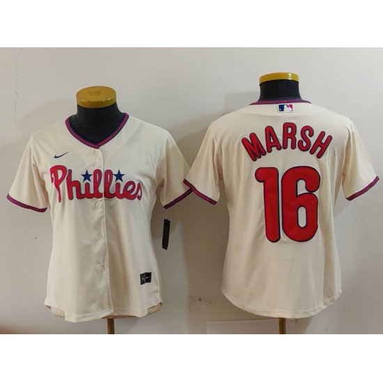 Women's Philadelphia Phillies #16 Brandon Marsh Cream Stitched Cool Base Jersey - Ujersey