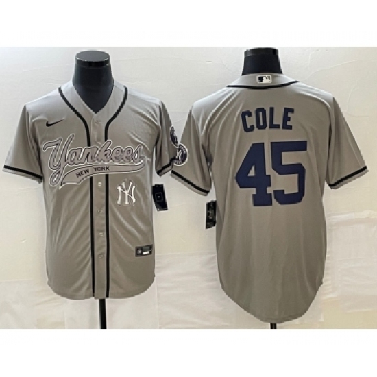 Men's New York Yankees #45 Gerrit Cole Gray Cool Base Stitched Baseball Jersey - Ujersey
