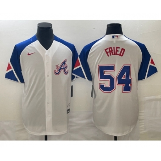 Men's Atlanta Braves #54 Max Fried White 2023 City Connect Cool Base Stitched Jersey - Ujersey