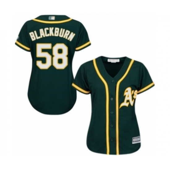 Women's Oakland Athletics #58 Paul Blackburn Authentic Green Alternate 1 Cool Base Baseball Player Jersey