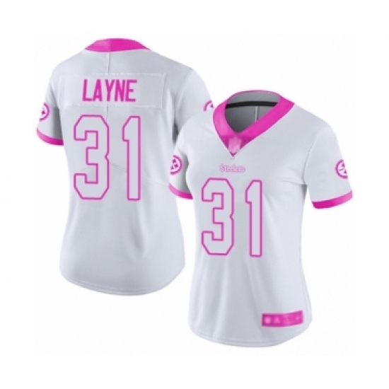 Women's Pittsburgh Steelers #31 Justin Layne Limited White Pink Rush Fashion Football Jersey - Ujersey
