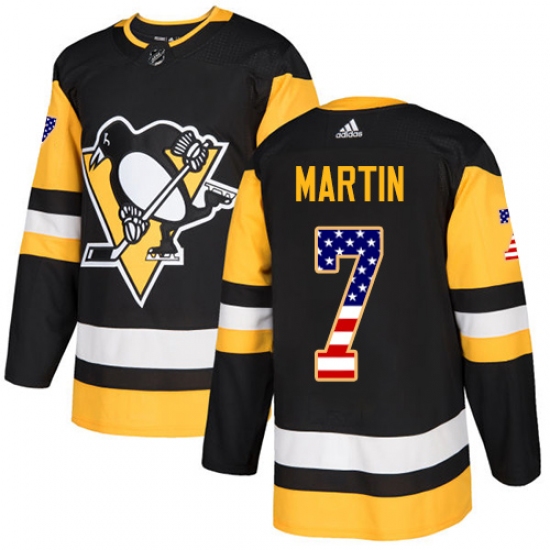 Men's Adidas Pittsburgh Penguins #7 Paul Martin Authentic Black USA Flag Fashion NHL Jersey - Ujersey