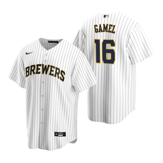 Men's Nike Milwaukee Brewers #16 Ben Gamel White Alternate Stitched Baseball Jersey - Ujersey
