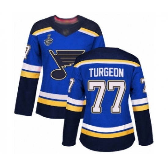 Women's St. Louis Blues #77 Pierre Turgeon Authentic Royal Blue Home 2019 Stanley Cup Final Bound Hockey Jersey - Ujersey