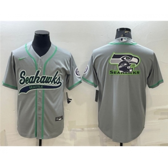 Men's Seattle Seahawks Gray Team Big Logo With Patch Cool Base Stitched Baseball Jersey - Ujersey