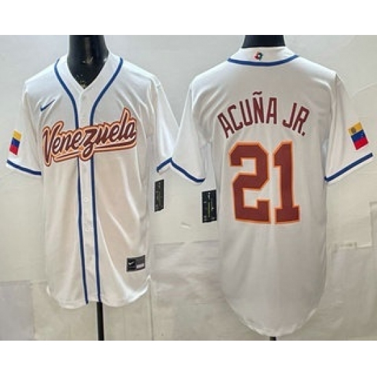 Men's Venezuela #21 Ronald Acuna Jr White 2026 World Baseball Classic Cool Base Jersey - U-jersey