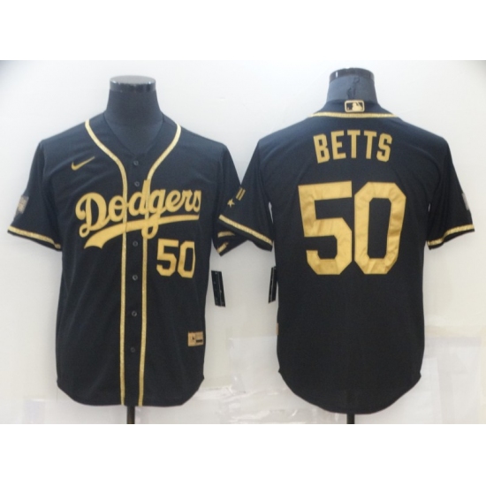 Men's Nike Los Angeles Dodgers #50 Mookie Betts Black Gold Authentic Jersey - Ujersey