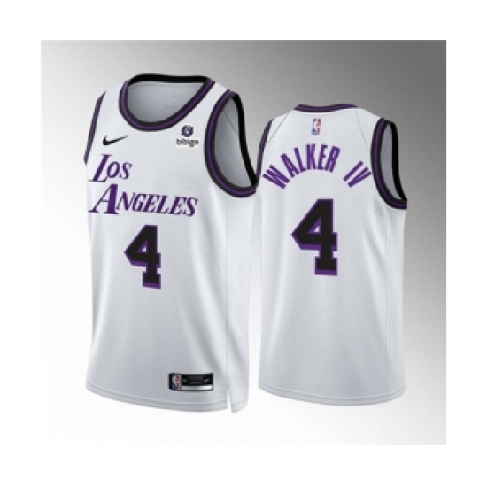 Men's Los Angeles Lakers #4 Walker IV White City Edition Stitched Basketball Jersey - Ujersey