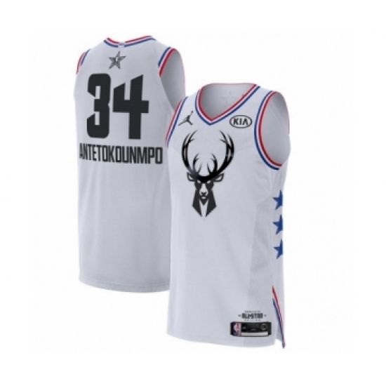 Men's Jordan Milwaukee Bucks #34 Giannis Antetokounmpo Authentic White 2019 All-Star Game Basketball Jersey - Ujersey