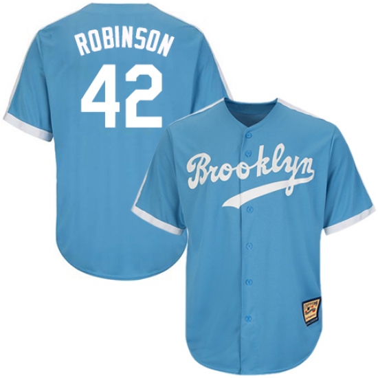 Men's Mitchell and Ness Los Angeles Dodgers #42 Jackie Robinson Authentic Light Blue Throwback MLB Jersey - Ujersey