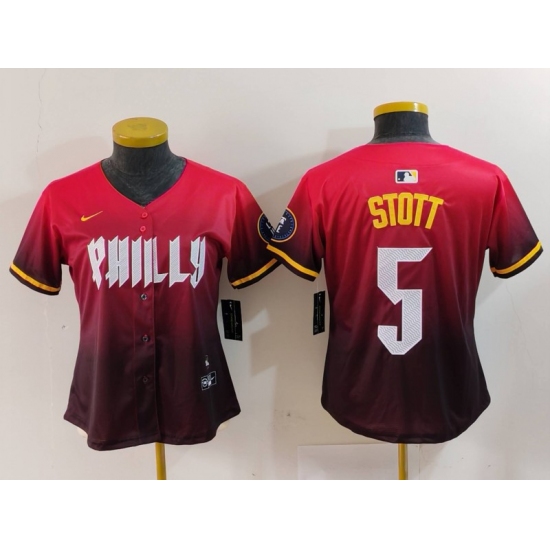 Women's Philadelphia Phillies #5 Bryson Stott Red 2024 City Connect Limited Jersey - Ujersey
