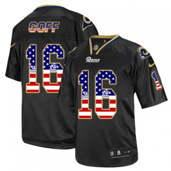 Men's Nike Los Angeles Rams #16 Jared Goff Elite Black USA Flag Fashion NFL Jersey - Ujersey