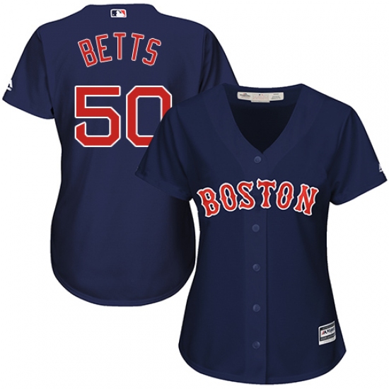 Women's Majestic Boston Red Sox #50 Mookie Betts Authentic Navy Blue Alternate Road MLB Jersey - Ujersey
