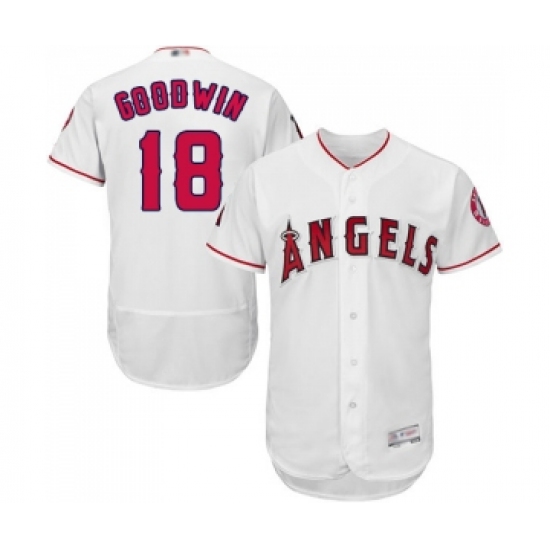 Men's Los Angeles Angels of Anaheim #18 Brian Goodwin White Home Flex Base Authentic Collection Baseball Jersey - Ujersey